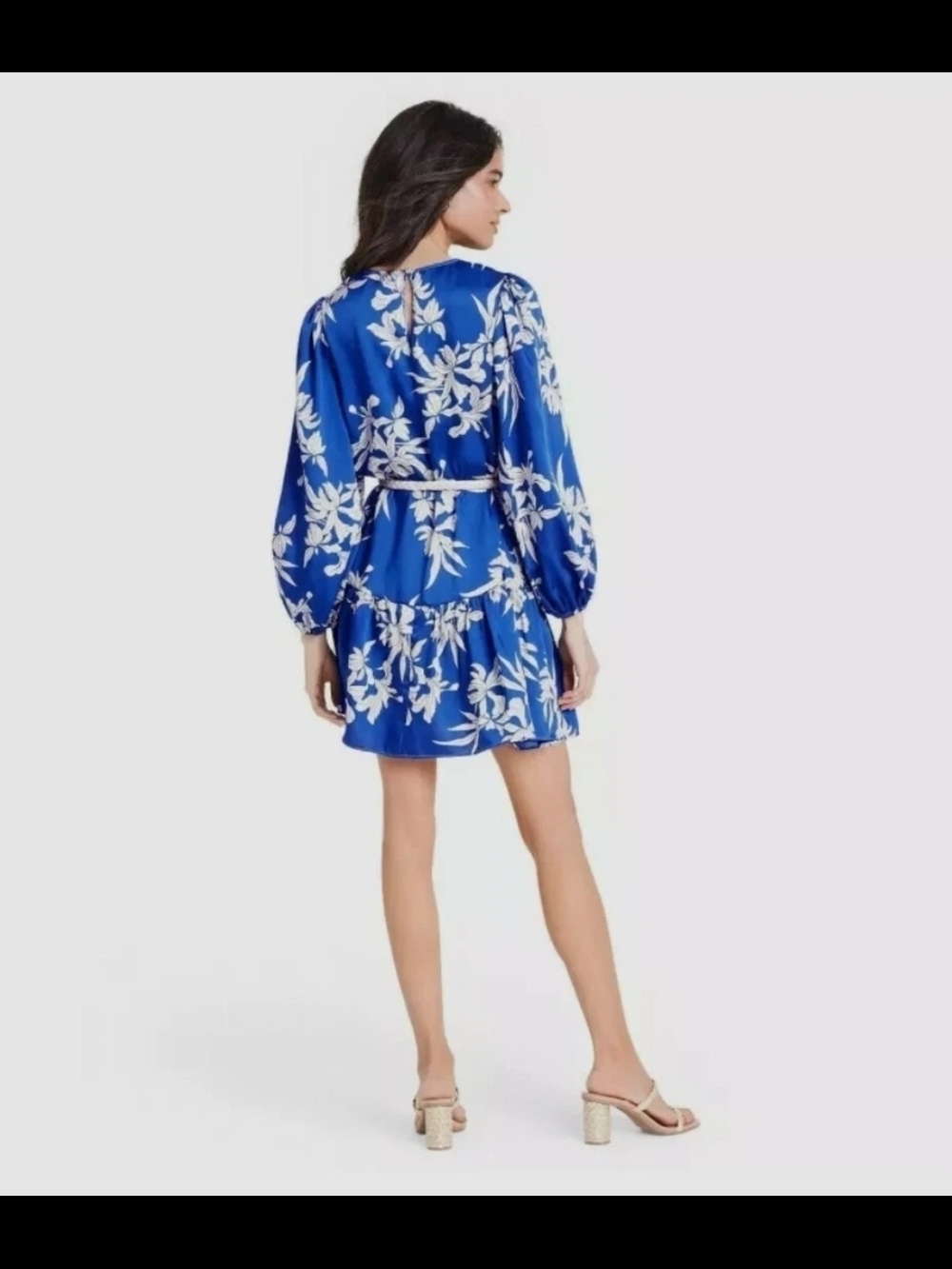 Alexis Blue and White Floral Long-Sleeve Dress